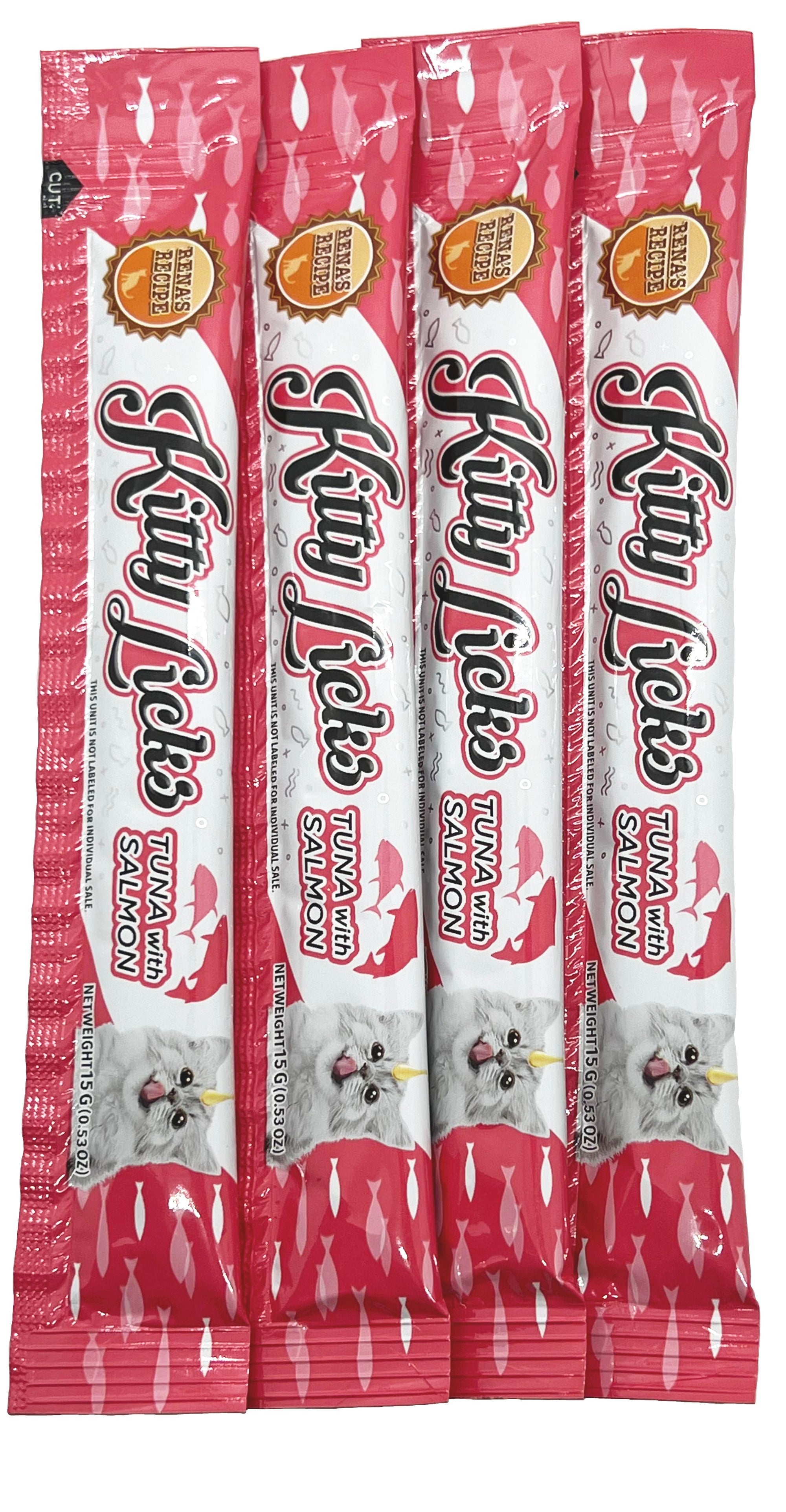 NEW! Rena's Recipe Kitty Licks Tuna Variety 4 Flavors X 15 Tubes (60 Tubes)