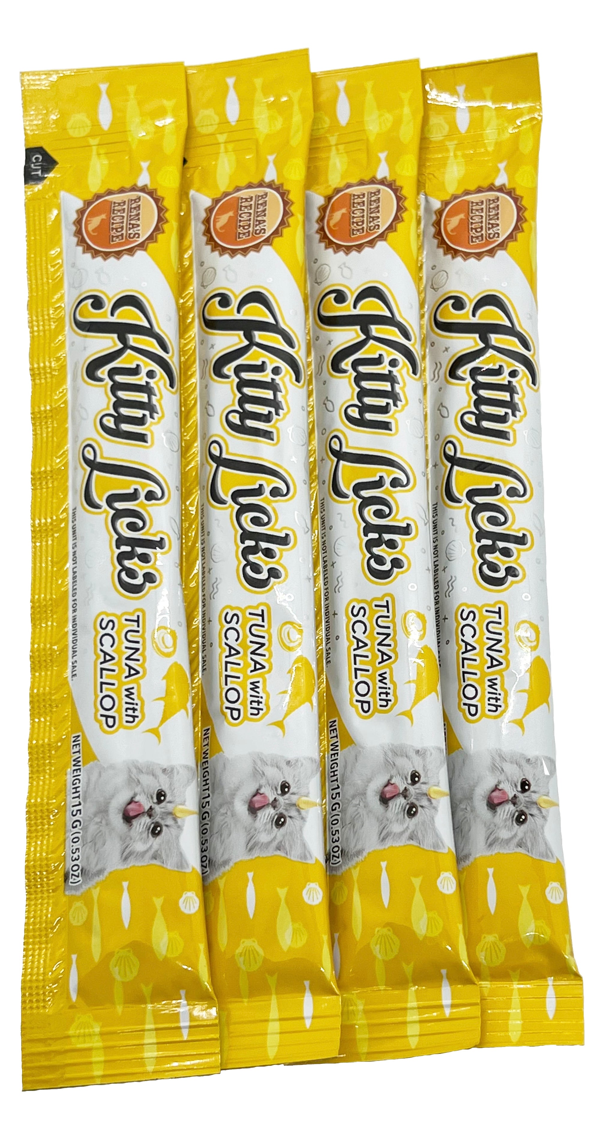 NEW! Rena's Recipe Kitty Licks Tuna Variety 4 Flavors X 15 Tubes (60 Tubes)