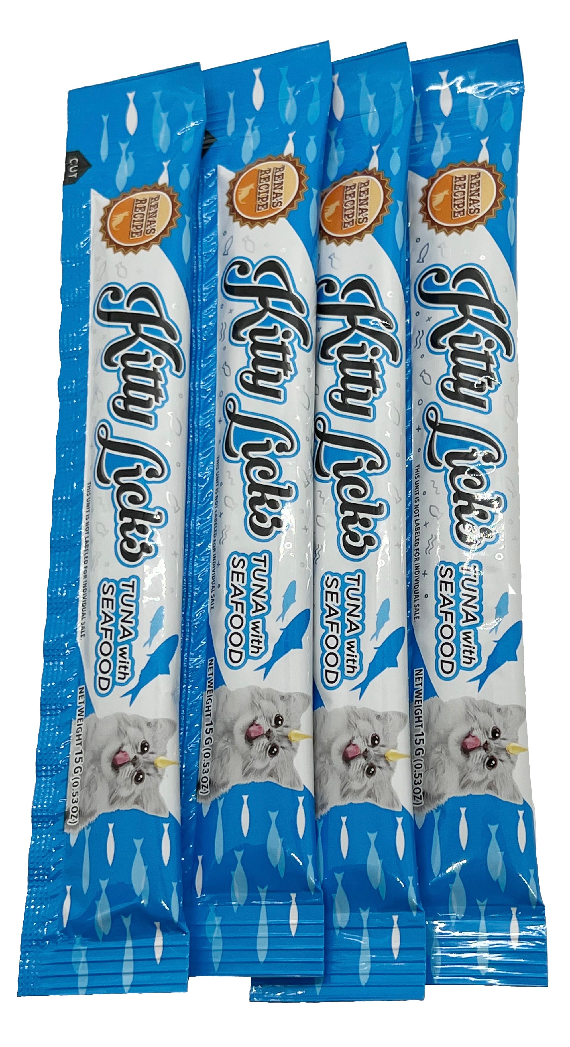 NEW! Rena's Recipe Kitty Licks Tuna Variety 4 Flavors X 15 Tubes (60 Tubes)