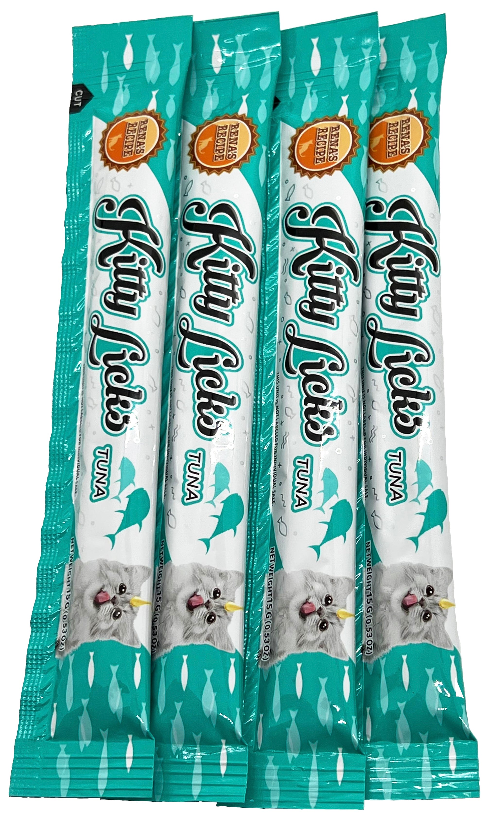 NEW! Rena's Recipe Kitty Licks Tuna Variety 4 Flavors X 15 Tubes (60 Tubes)