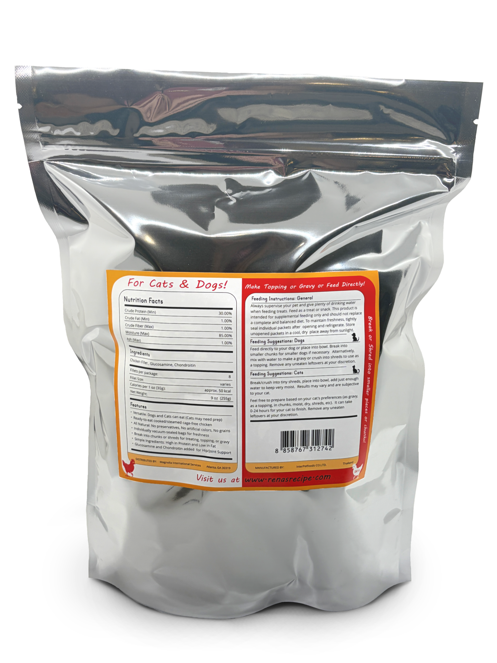 Rena's Recipe Tendie Chix for Dogs and Cats Pure Chicken Fillet Treats • Fully Steamed & Cooked • 8 Fillets • 9 oz