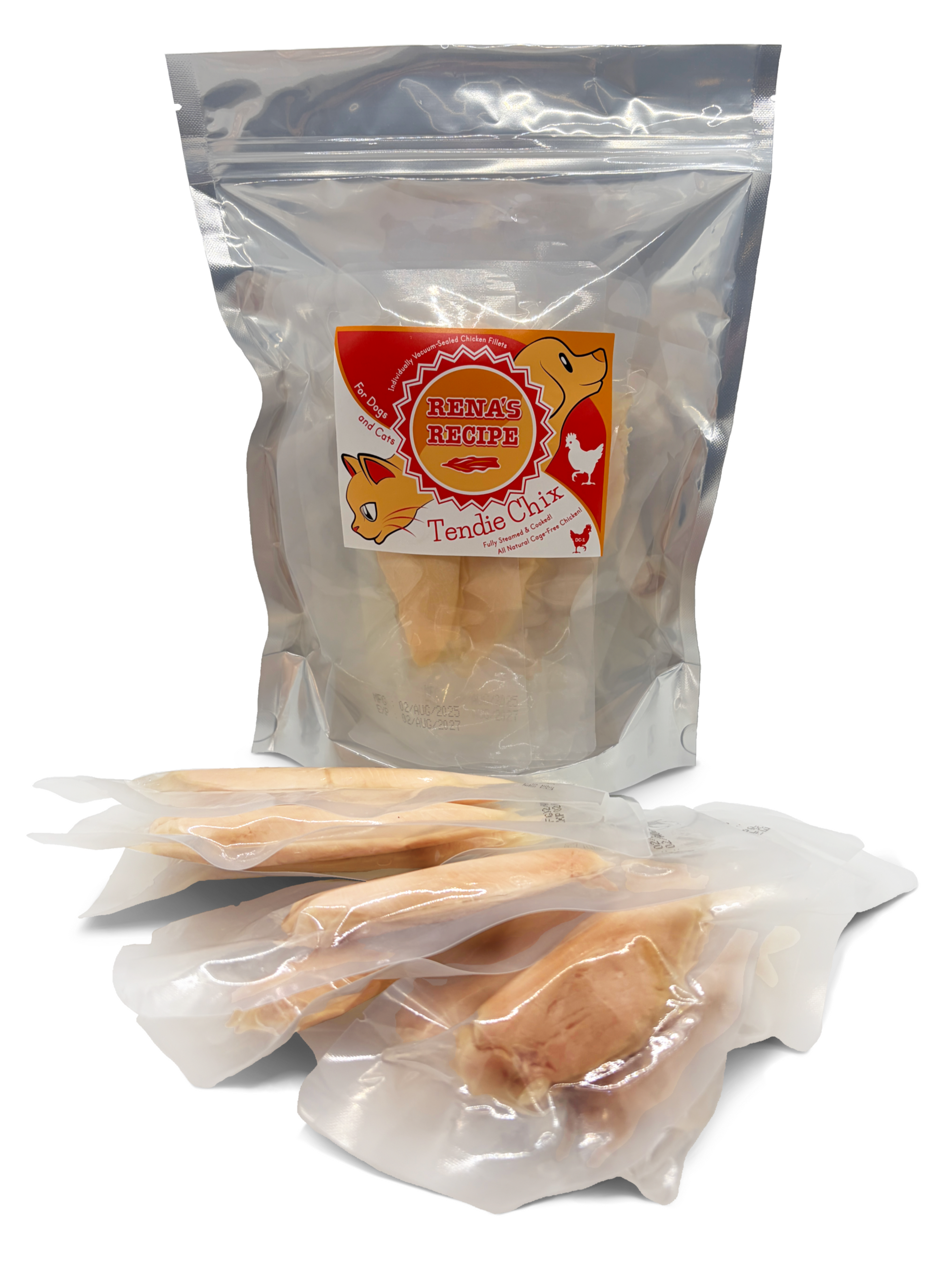 Rena's Recipe Tendie Chix for Dogs and Cats Pure Chicken Fillet Treats • Fully Steamed & Cooked • 8 Fillets • 9 oz