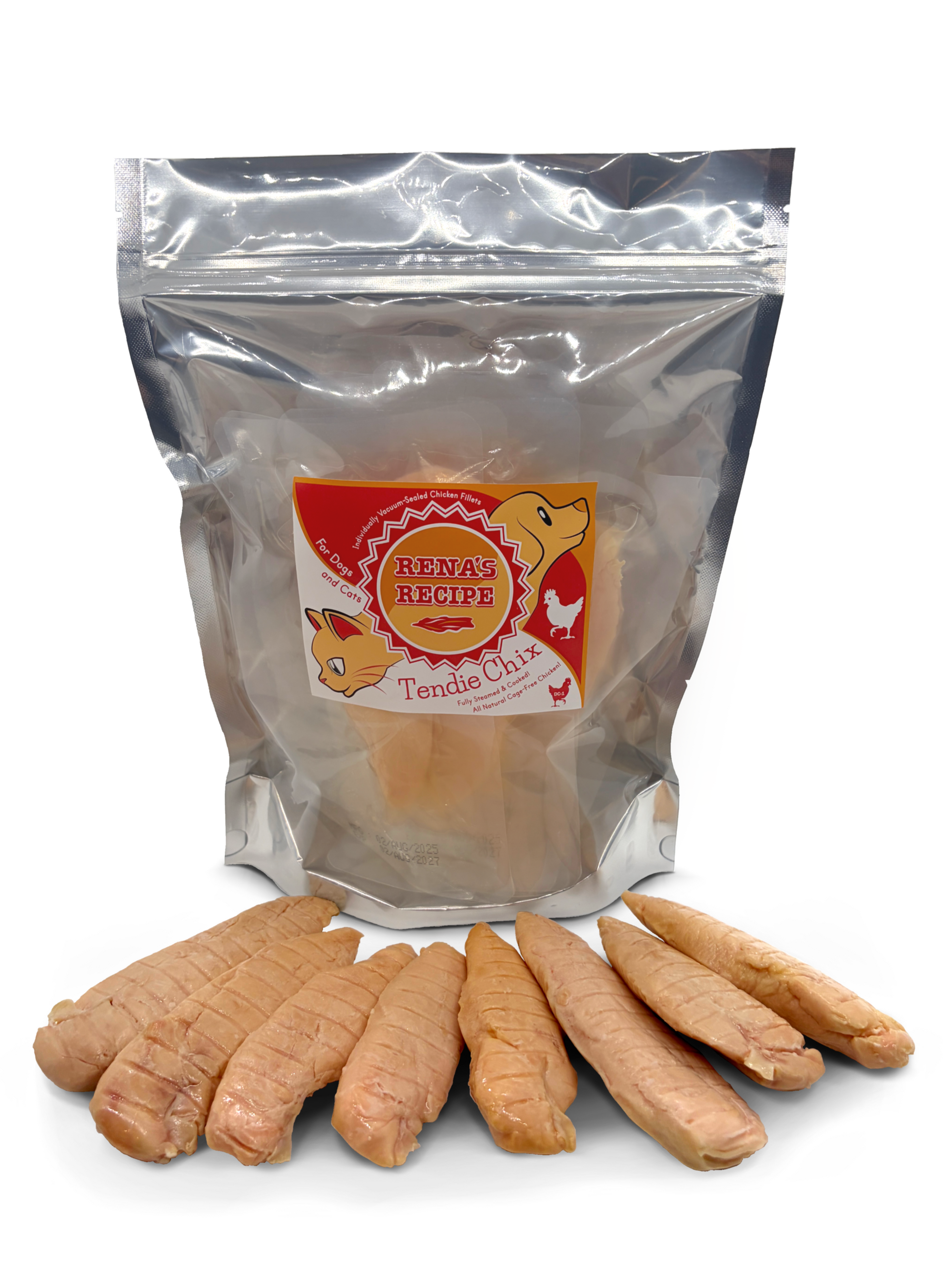 Rena's Recipe Tendie Chix for Dogs and Cats Pure Chicken Fillet Treats • Fully Steamed & Cooked • 8 Fillets • 9 oz