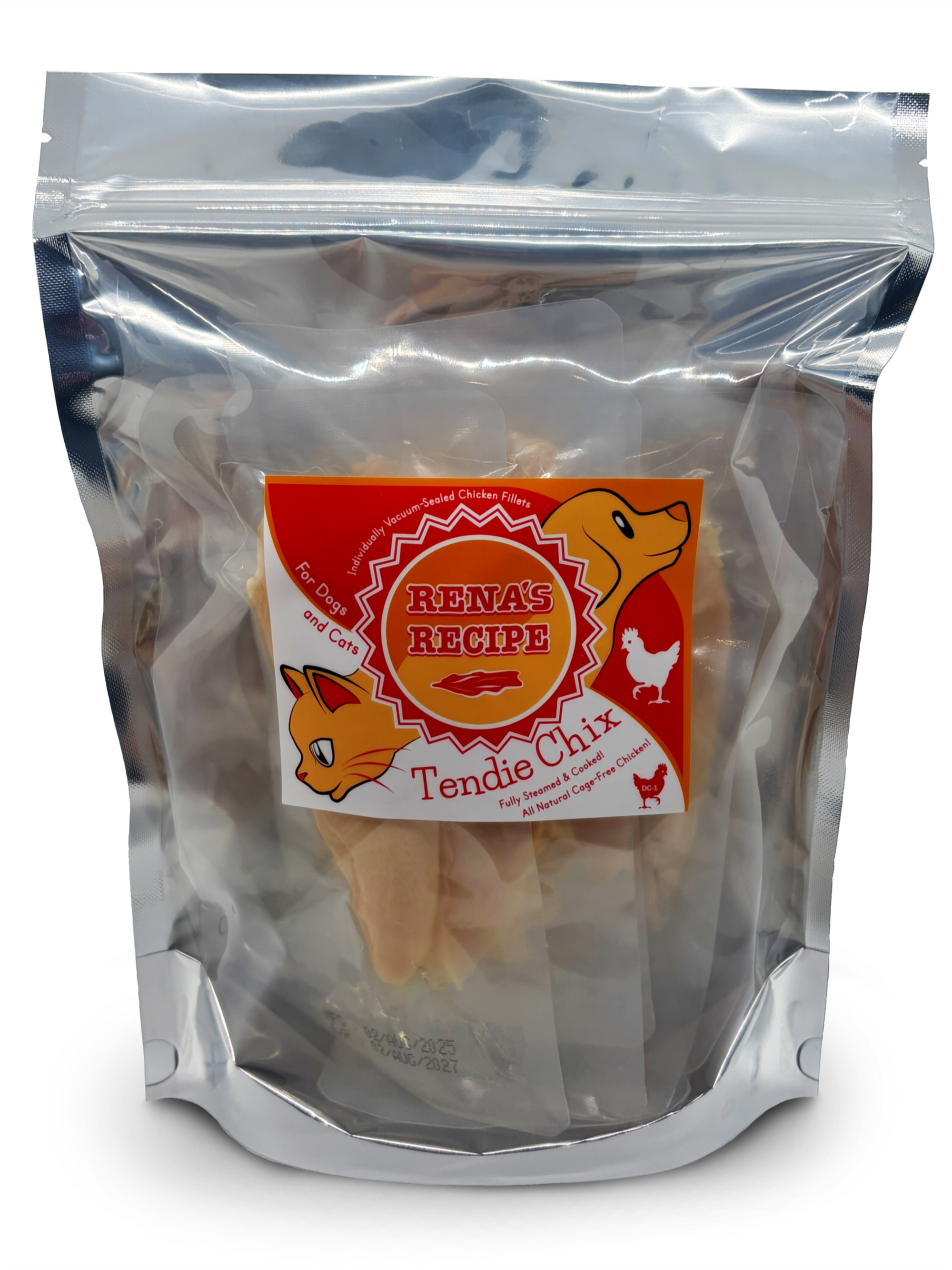 Rena's Recipe Tendie Chix for Dogs and Cats Pure Chicken Fillet Treats • Fully Steamed & Cooked • 8 Fillets • 9 oz