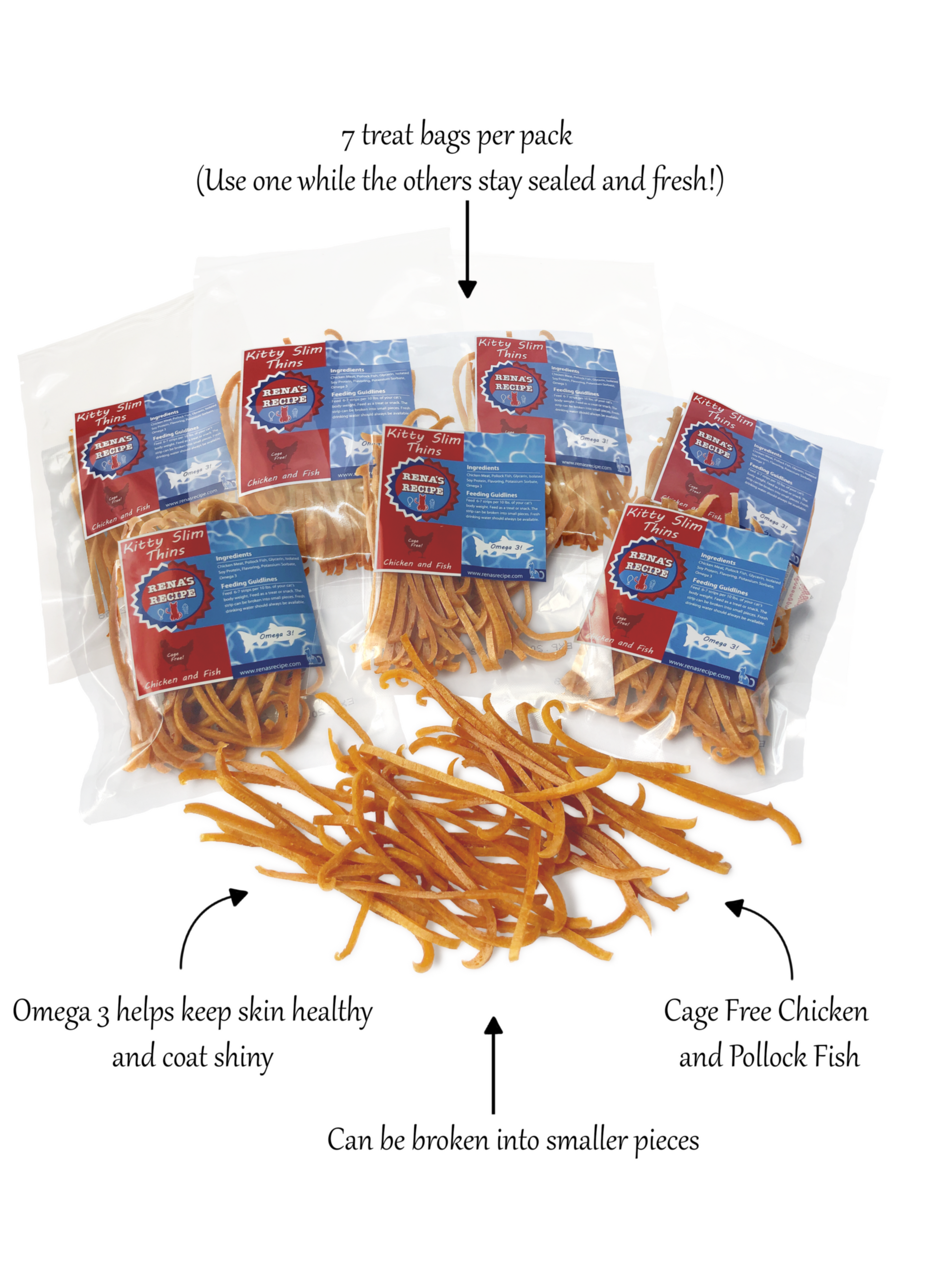 Rena's Recipe Kitty Slim Thins (Chicken and Fish) 1.5 oz (48g) X 7 Bags